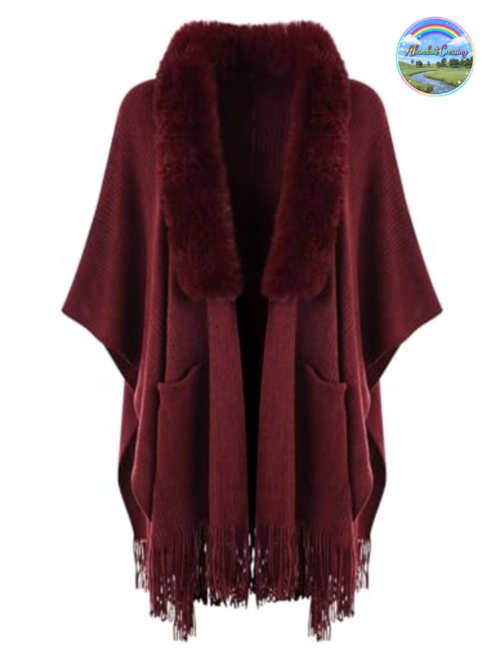 Knitted Shawl Wrap with Pockets Open Front Poncho Cape
